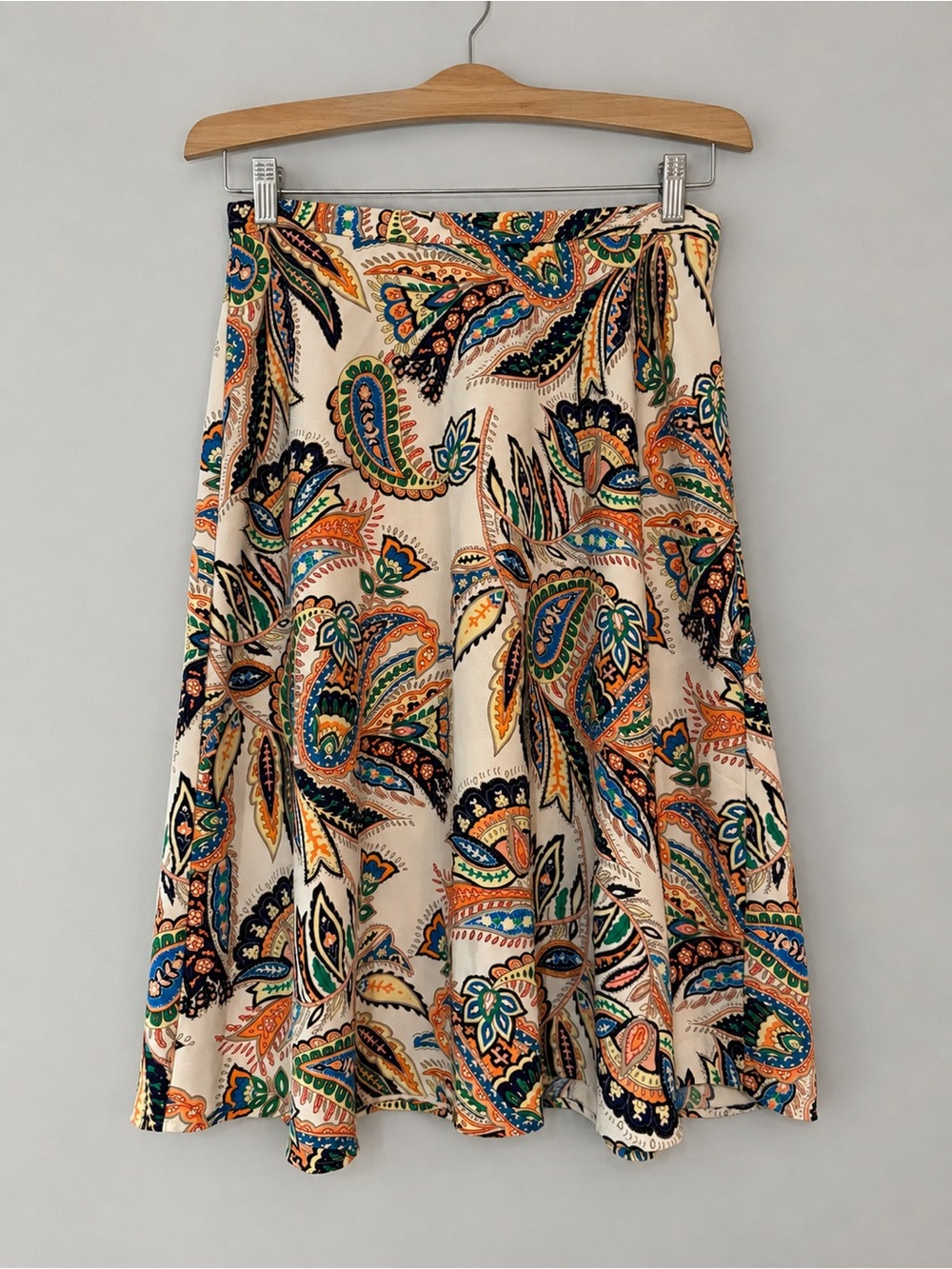 Van Heusen Paisley A-Line Skirt Women’s 6 Cream Blue Orange Boho Midi Flare